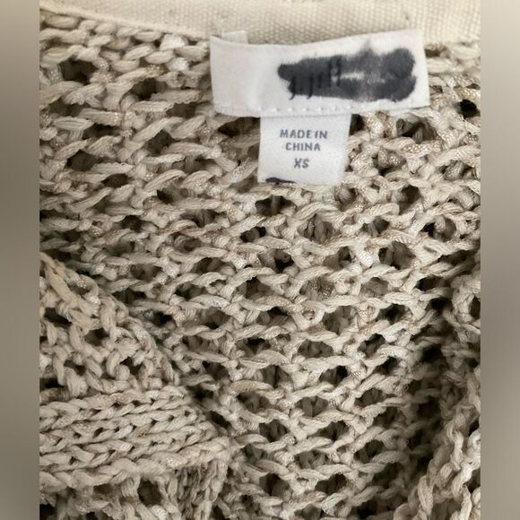 J.Jill‎ Crochet Open Knit Beachy Cardigan Cover Up Fringe Hooded Beige Sz XS - Picture 2 of 6